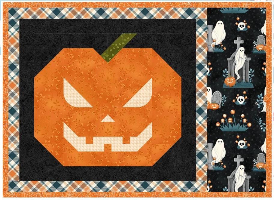 Pumpkin Scare Table Set Quilt Pattern, The Fabric Addict FAPST25, Yardage Friendly Halloween Table Runner Place Mats Quilt Pattern, Bialik