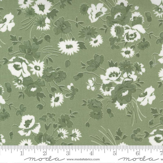 Nantucket Summer - Green Cream Floral Fabric, Moda 55260 26 Grass, Modern Floral Quilt Fabric, Camille Roskelley, By the Yard