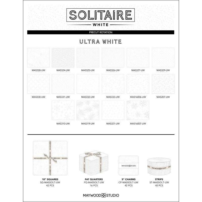 Solitaire Ultra White 16 Fat Quarters Bundle, Maywood Studio FQ-MASSOLT-UW, 18" x 22" Precut White on White Neutral Fat Quarters Fabric