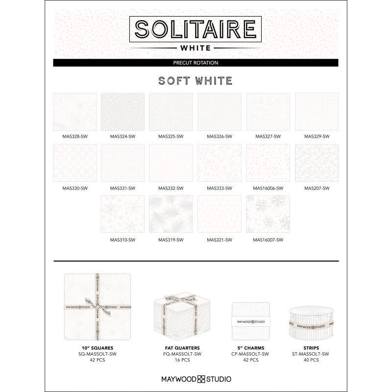 Solitaire Soft White 16 Fat Quarters Bundle, Maywood Studio FQ-MASSOLT-SW, 18" x 22" Precut White on White Neutral Fat Quarters Fabric