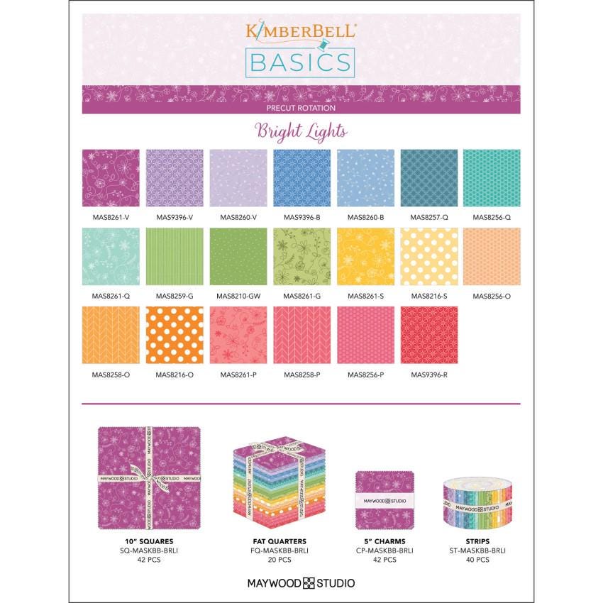 Kimberbell Bright Lights 10" Squares, Maywood Studio SQ-MASKBB-BRLI, 10" Precut Low Volume Colored Quilt Fabric Squares