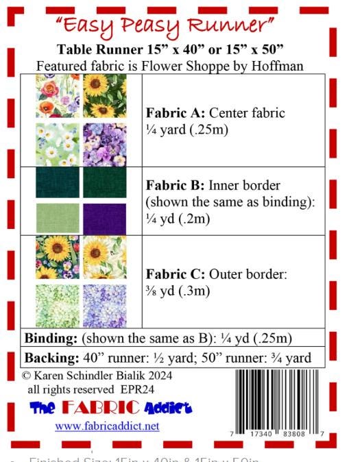 Easy Peasy Runner Snippets Quilt Pattern, The Fabric Addict FAEPR24, Yardage Friendly Pointed Table Runner Topper Quilt Pattern, Bialik