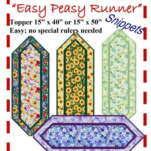 Easy Peasy Runner Snippets Quilt Pattern, The Fabric Addict FAEPR24, Yardage Friendly Pointed Table Runner Topper Quilt Pattern, Bialik