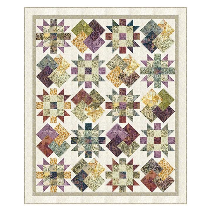 Forest Potpourri Quilt Pattern, Holderness Designs PTNB0503, Fat Quarter FQ Friendly Card Trick Flowers Stars Lap Throw Quilt Pattern