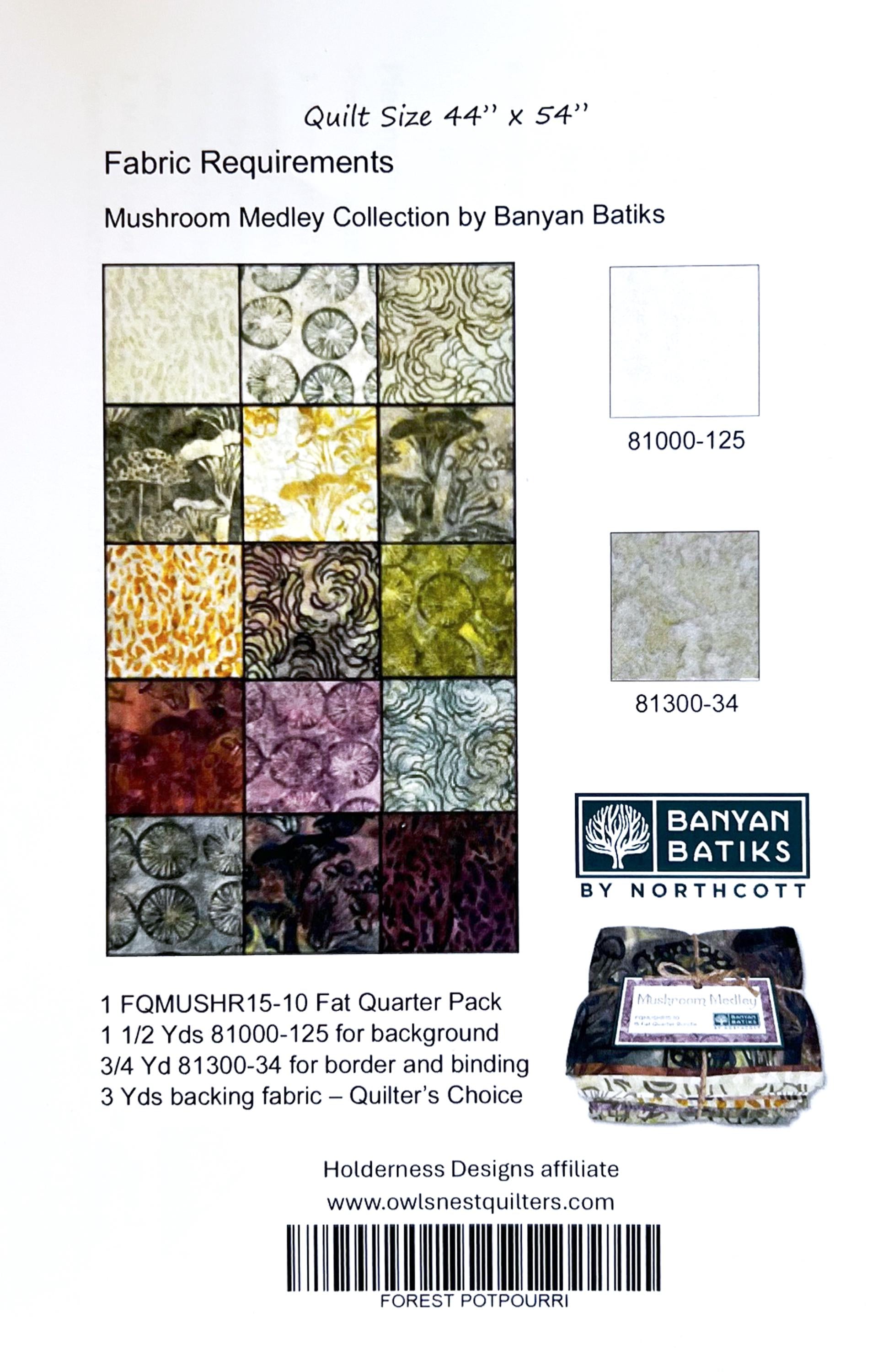 Forest Potpourri Quilt Pattern, Holderness Designs PTNB0503, Fat Quarter FQ Friendly Card Trick Flowers Stars Lap Throw Quilt Pattern