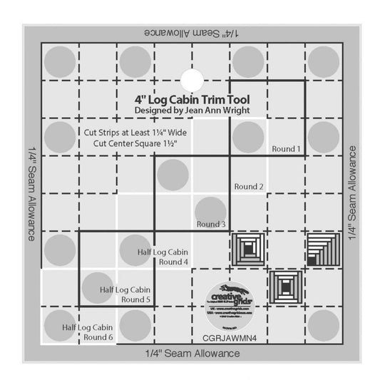 Log Cabin 4" Trim Tool, Creative Grids CGRJAWMN4, Log Cabin Half Log Cabin Courthouse Steps Square Up Ruler, Quilting Tool Ruler