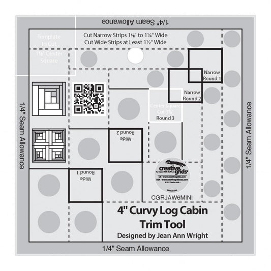 4" Mini Curvy Log Cabin Trim Tool, Creative Grids CGRJAW6MINI, Non-Slip Quilting Ruler Template