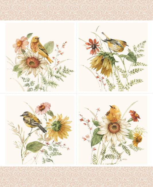 Sunflower Whispers 35.5" Fabric Panel, Riley Blake PD16675-PANEL, Fall Autumn Sunflowers Fabric Panel, Lisa Audit
