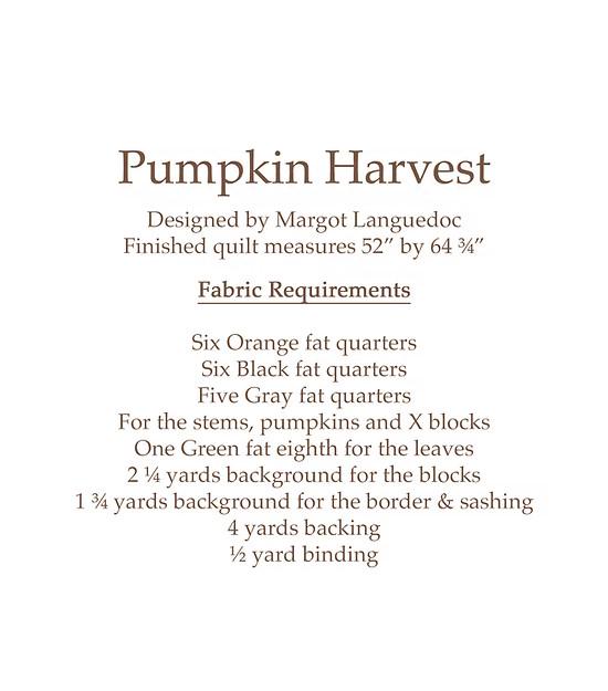 Pumpkin Harvest Quilt Pattern, The Pattern Basket TPB2007, Fat Quarter FQ Friendly Autumn Fall Halloween Pumpkins Throw Quilt Pattern