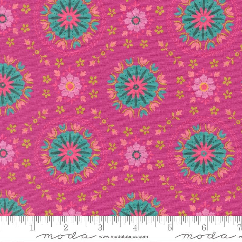 Parlor 5" Charm Pack, Moda 11960PP, Pink Teal Green Floral Charm Pack Fabric, 5" Precut Fabric Squares, Crystal Manning