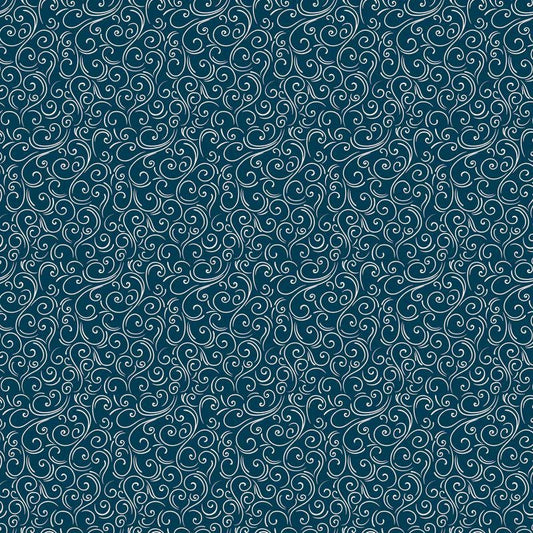 Winter Magic - White Windy Swirls on Navy Blue Fabric, Riley Blake C16366-NAVY, Blue White Winter Christmas Wind Fabric, Dani Mogstad