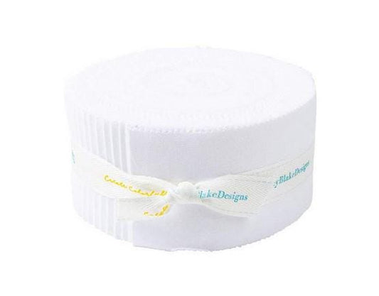 Confetti Cottons - Solid White Rolie Polie, Riley Blake RP-120-RWHITE-40 Riley White, 2.5" Precut Solid White Jelly Roll Fabric Strips