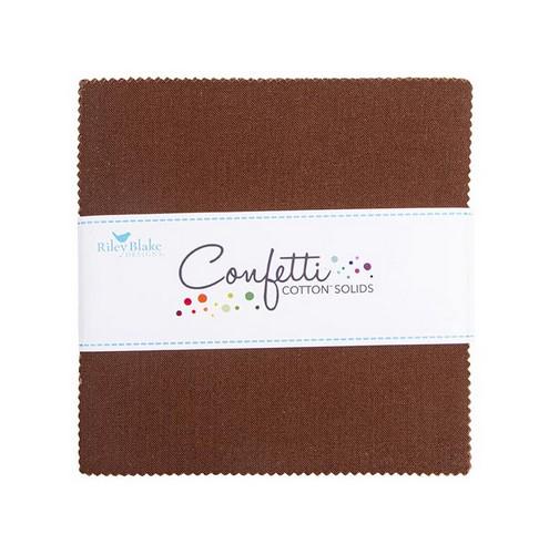 Confetti Cottons - Dark Brown 5" Stacker, Riley Blake 5-120-BROWNIE-42 Brownie, 5" Precut Solid Brown Cotton Fabric Squares