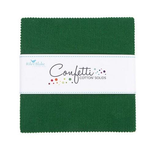 Confetti Cottons - Solid Green 5" Stacker, Riley Blake 5-120-CHRISTMAS-42 Christmas Green, 5" Precut Solid Green Cotton Fabric Squares