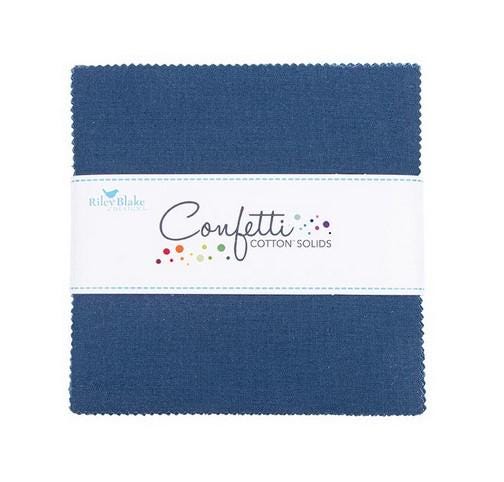 Confetti Cottons - Solid Blue 5" Stacker, Riley Blake 5-120-OXFORD-42 Oxford Blue, 5" Precut Solid Blue Cotton Fabric Squares