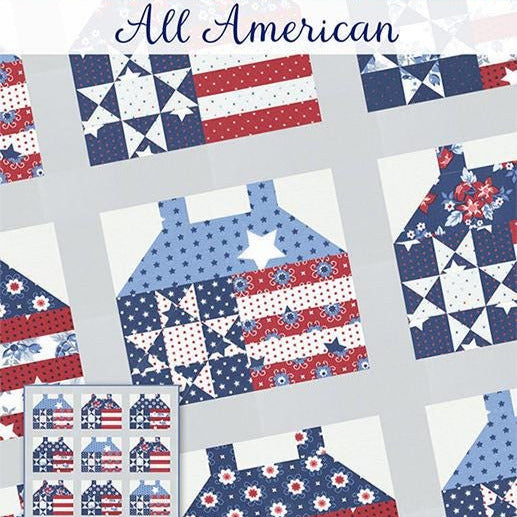 All American Quilt Pattern, It's Sew Emma ISE291, Yardage Friendly Patriotic Houses Lap Throw Quilt Pattern, Jocelyn Ueng