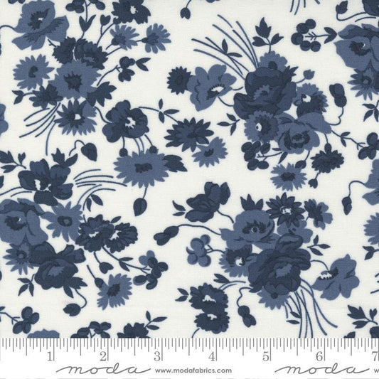 108" Nantucket Summer- Navy Blue Floral on Cream Wide Quilt Back Fabric, Moda 108034 21 Cream Navy, Cotton Quilt Backing, By the Yard