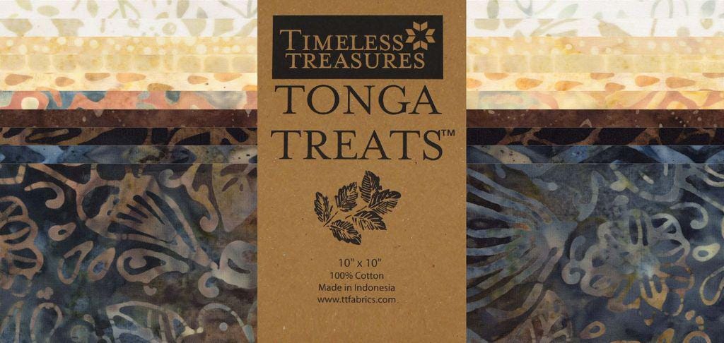 Tonga Luna Batik 10" Squares, Timeless Treasures Treat-Square42 Luna, 10" Precut Blue Brown Cream Batik Quilt Fabric Squares