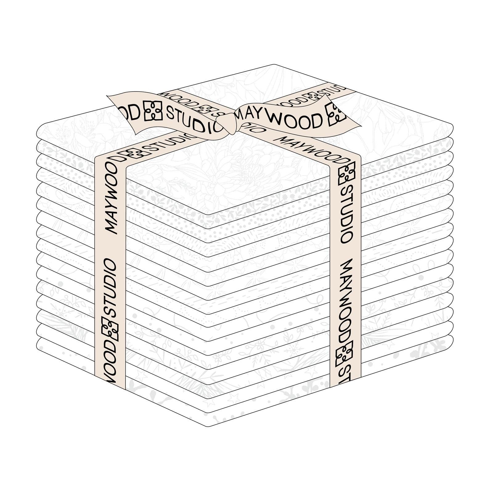 Solitaire Ultra White 16 Fat Quarters Bundle, Maywood Studio FQ-MASSOLT-UW, 18" x 22" Precut White on White Neutral Fat Quarters Fabric