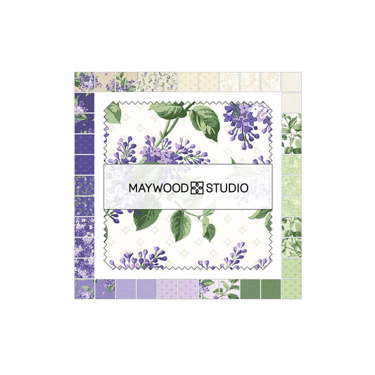 Lilac Lane 5" Charm Pack, Maywood Studio CP-MASLILA, 5" Precut Purple Green Beige White Floral Charm Pack Fabric Squares