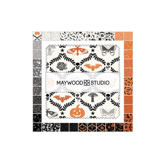 Goth Gardens 5" Charm Squares, Maywood Studio CP-MASGOTH, 5" Precut Orange Black Cream Halloween Fabric Squares