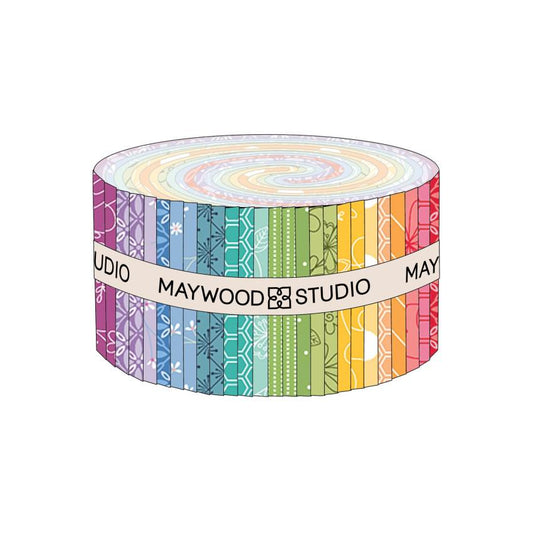 Kimberbell Bright Lights 2.5" Strip Roll, Maywood Studio ST-MASKBB-BRLI, 2.5" Precut Rainbow Colors Low Volume Quilt Fabric Strips