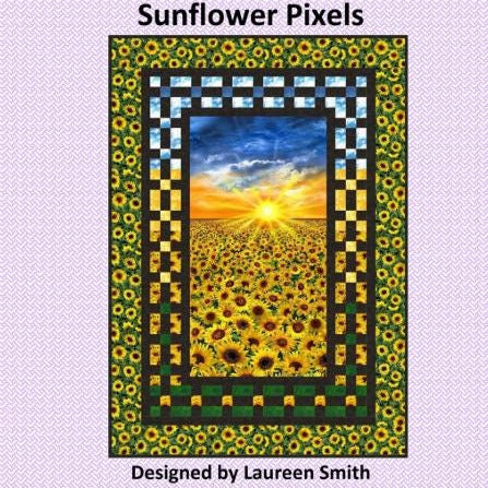 Sunflower Pixels 24" Panel Frame Quilt Pattern, Tourmaline and Thyme TTQ-387, Panel Friendly Easy Lap Throw Quilt Pattern