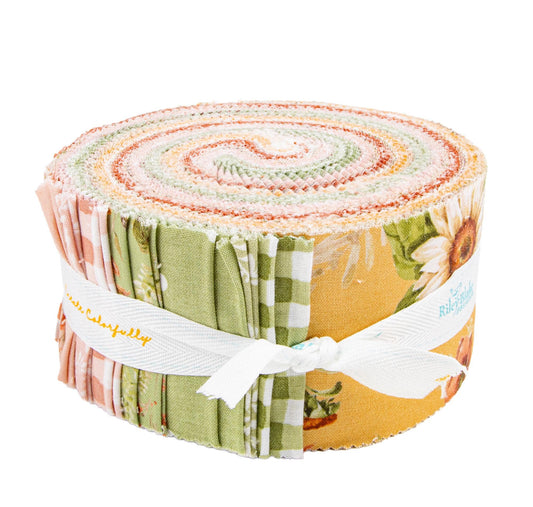 Sunflower Whispers Rolie Polie, Riley Blake RP-16670-40, 2.5" Precut Autumn Fall Sunflowers Birds Fabric Strip Roll, Lisa Audit