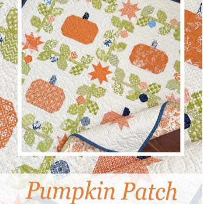 Pumpkin Patch Table Topper Quilt Pattern, The Pattern Basket TPB2411, Fat Eighths F8 Yardage Friendly Autumn Fall Stars Pumpkins Pattern