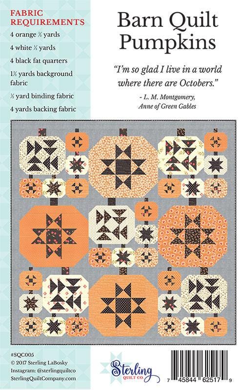 Barn Quilt Pumpkins Pattern, Sterling Quilt Co SQC005, Yardage Friendly Lap Throw Square Quilt Pattern