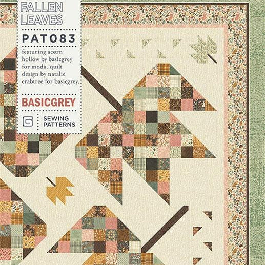 Fallen Leaves Quilt Pattern, BasicGrey PAT083, Fat Quarter FQ Friendly Patchwork Leaves Leaf Throw Quilt Pattern, Basic Grey