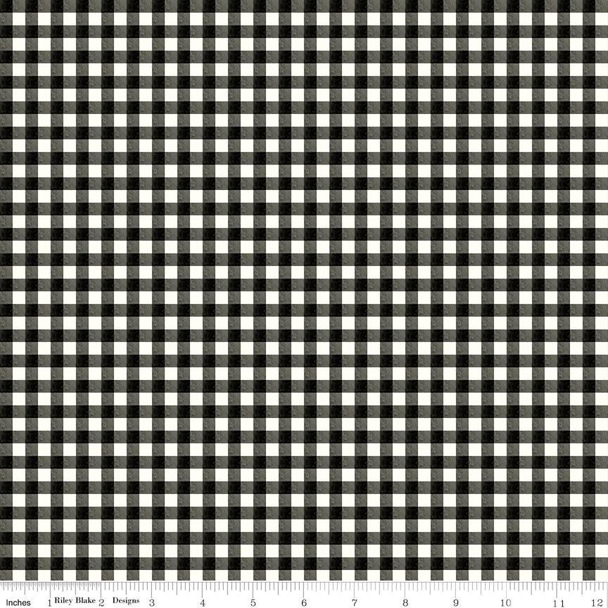 Charming Christmas - Black White Gingham Fabric, Riley Blake C16356-BLACK, Black White Blender Cotton Fabric, Kelsey Carlson
