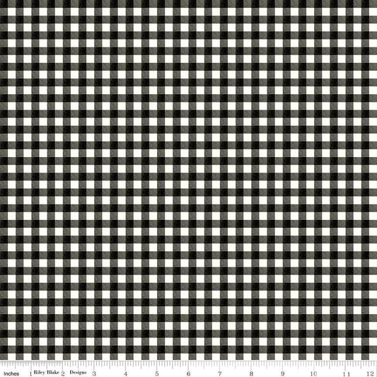 Charming Christmas - Black White Gingham Fabric, Riley Blake C16356-BLACK, Black White Blender Cotton Fabric, Kelsey Carlson