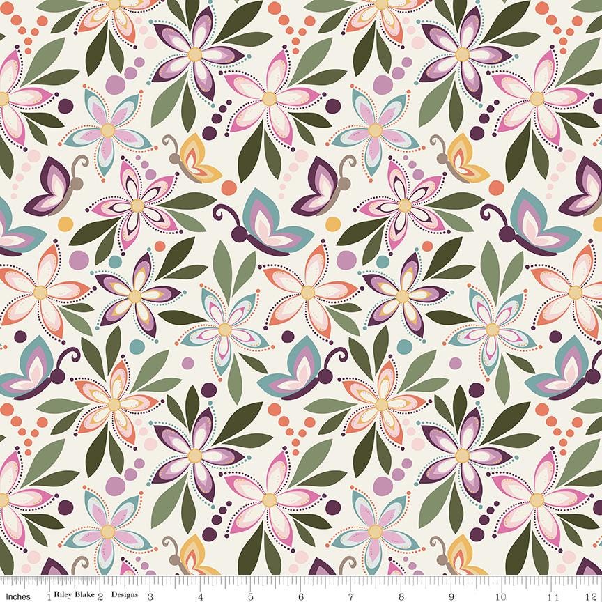 Juju's Petals 5" Stacker, Riley Blake 5-16610-42, 5" Precut Spring Butterfly Floral Quilt Fabric Squares, Judi Madsen