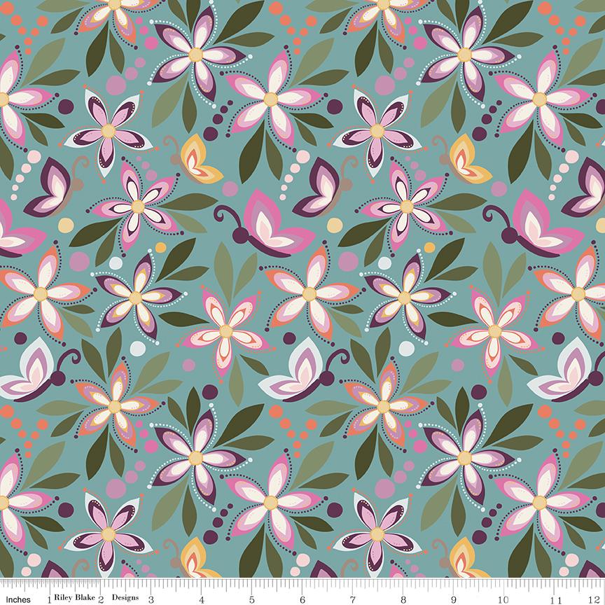 Juju's Petals 5" Stacker, Riley Blake 5-16610-42, 5" Precut Spring Butterfly Floral Quilt Fabric Squares, Judi Madsen