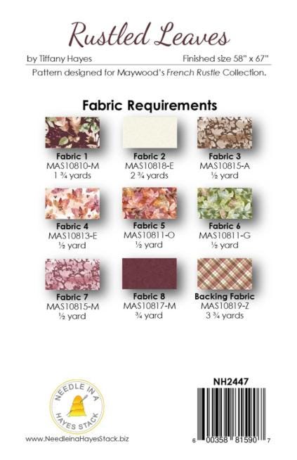 Rustled Leaves Quilt Pattern, Needle Hayes Stack NH2447, Yardage Friendly Autumn Fall Leaves Leaf Irish Chain Throw Quilt Pattern