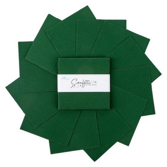 Confetti Cottons - Solid Green 5" Stacker, Riley Blake 5-120-CHRISTMAS-42 Christmas Green, 5" Precut Solid Green Cotton Fabric Squares