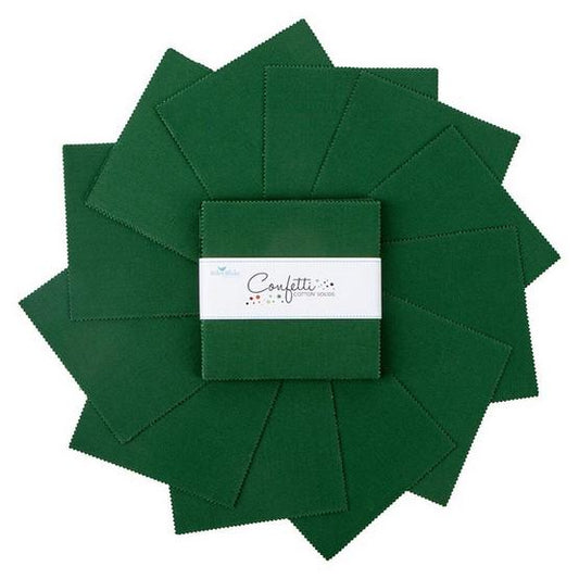 Confetti Cottons - Solid Green 5" Stacker, Riley Blake 5-120-CHRISTMAS-42 Christmas Green, 5" Precut Solid Green Cotton Fabric Squares