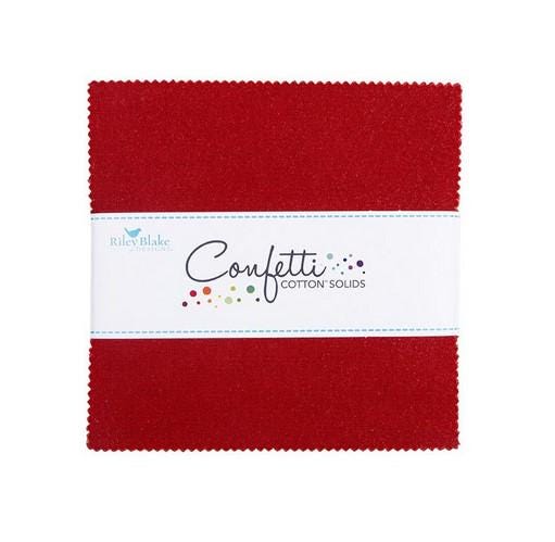 Confetti Cottons - Solid Dark Red 5" Stacker, Riley Blake 5-120-DAHLIARED-42 Dahlia Red, 5" Precut Solid Red Cotton Fabric Squares