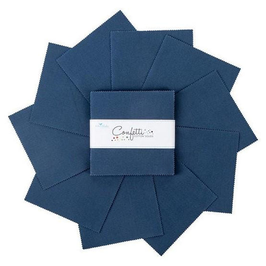 Confetti Cottons - Solid Blue 5" Stacker, Riley Blake 5-120-OXFORD-42 Oxford Blue, 5" Precut Solid Blue Cotton Fabric Squares