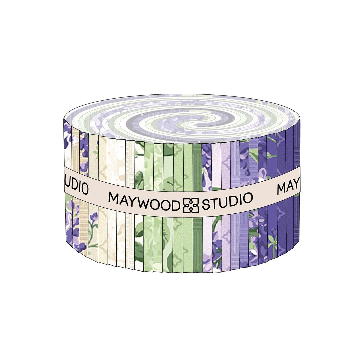Lilac Lane 2.5" Strips, Maywood Studio ST-MASLILA, 2.5" Precut Green Purple Lilacs Floral Fabric Strip Roll, Floral Fabric Jelly Roll