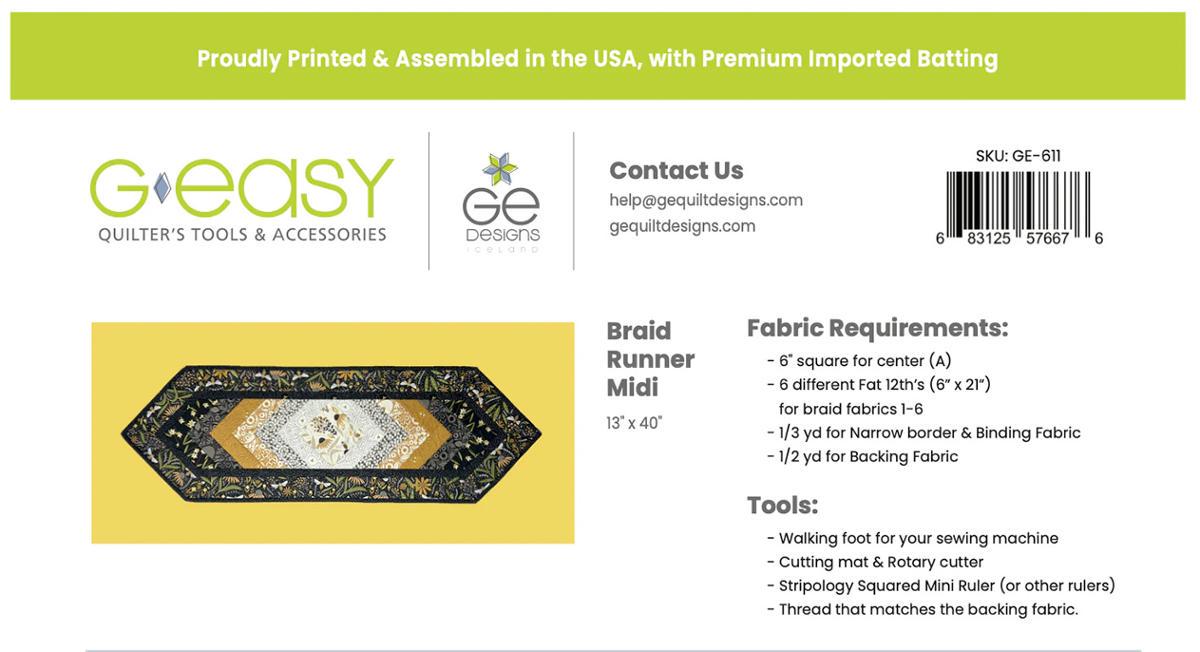 Braid Runner Midi Quilt as You Go QAYG Table Runner Fusible Batting Kit, GE Designs GE611, Yardage Friendly Easy Braided Table Quilt Pattern