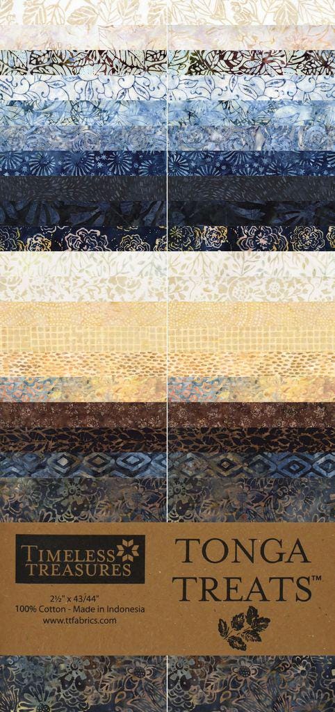 Tonga Luna 2.5" Strips, Timeless Treasures Treat-Strip40 Luna, 2.5" Precut Blue Brown Cream Batik Fabric Strips