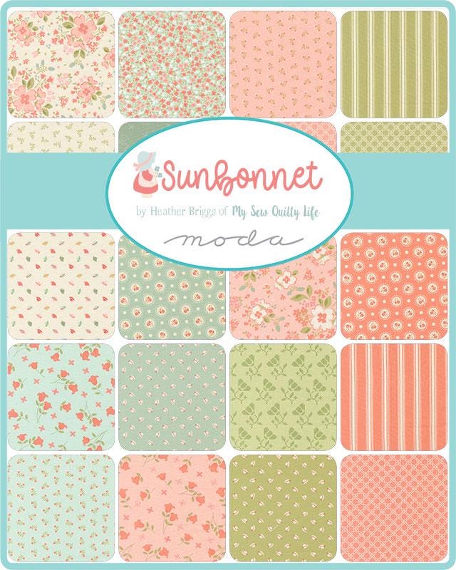 Sunbonnet Jelly Roll, Moda 31760JR, 2.5" Precut Pink Blue Green Pastel Floral Fabric Strip Roll, Heather Briggs, My Sew Quilty Life