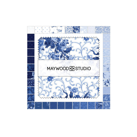 Blue Belle 5" Charm Pack, Maywood Studio CP-MASBLBE, 5" Precut Blue White Floral Charm Pack Fabric Squares