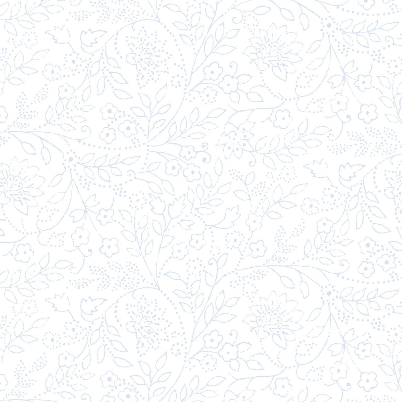 Blue Belle - Light Blue Trailing Leaf and Flowers on White Fabric, Maywood Studio MAS10909-W, Quilt Background Cotton Fabric, By the Yard