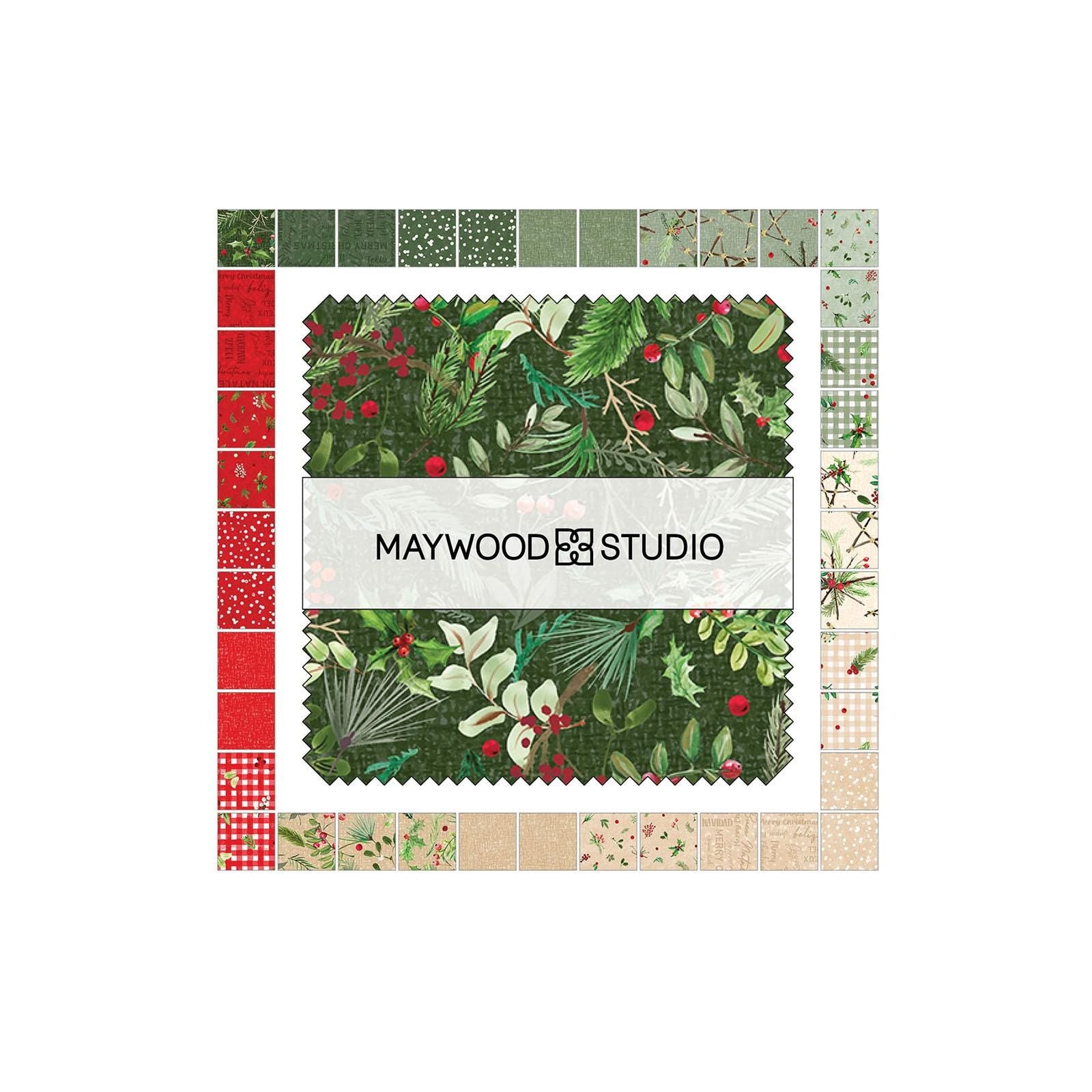 Winter Wreaths 5" Charm Squares, Maywood Studio CP-MASWIWR, 5" Precut Rustic Christmas Xmas Quilt Fabric Squares