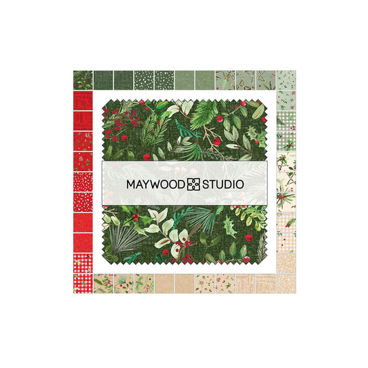 Winter Wreaths 5" Charm Squares, Maywood Studio CP-MASWIWR, 5" Precut Rustic Christmas Xmas Quilt Fabric Squares