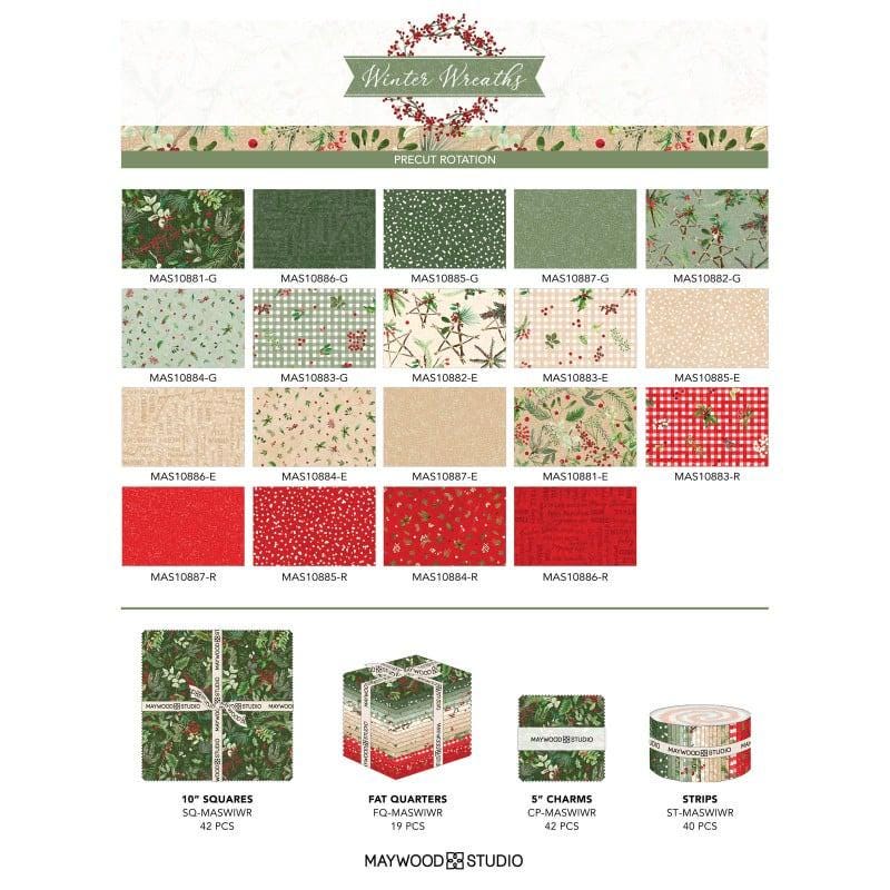 Winter Wreaths 10" Squares, Maywood Studio SQ-MASWIWR, 10" Precut Rustic Christmas Xmas Quilt Fabric Squares