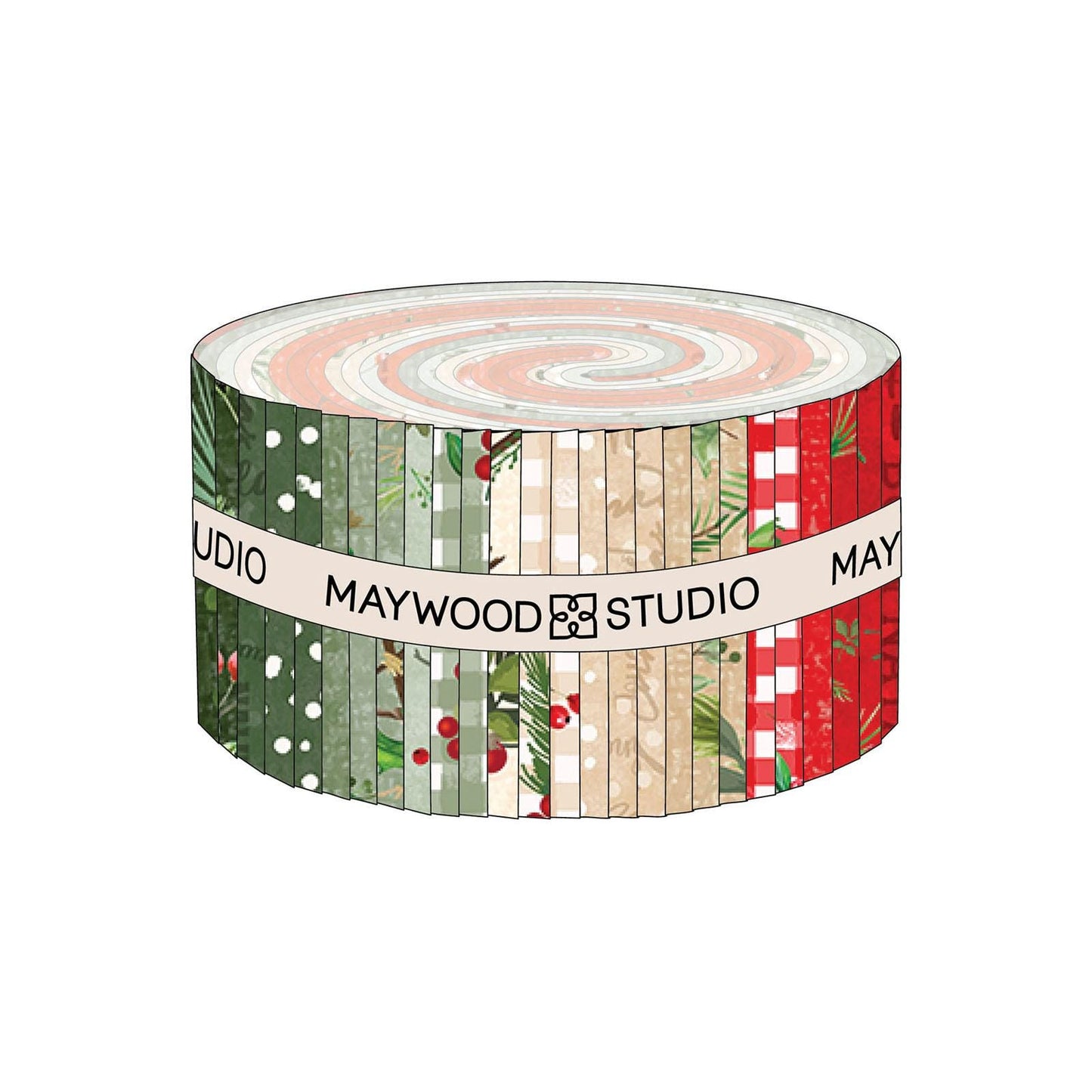 Winter Wreaths 2.5" Strip Roll, Maywood Studio SQ-MASWIWR, 2.5" Precut Rustic Christmas Xmas Quilt Fabric Strips Roll Up